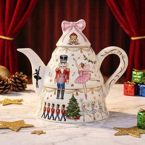 Teiera in Ceramica con Stampa Natalizia Vintage, Grande Capacità, Multiuso, per Tè alle Erbe e Acqua Fredda, con Manico a Forma di Ballerina, Decorazione Natalizia per la Casa - Product Image 2