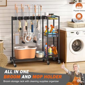 Portascopa in Metallo Antiruggine, Organizzatore per Prodotti di Pulizia, Carrello Portaoggetti, Ganci per Mop, Supporto per Attrezzi per Pulizie - Product Image 3