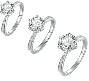 Tốt đồ trang sức bạc trắng mạ vàng moissanite đá 925 Sterling nhẫn bạc cho đám cưới kim cương tùy chỉnh 14k 18K mạ vàng