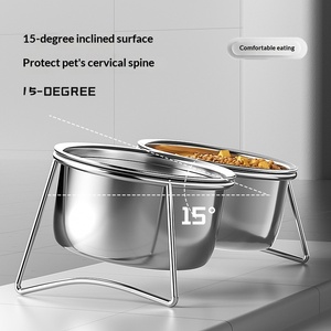 Paslanmaz Çelik Çift Köpek ve Kedi Mama/Su Kabı, Yükseltilmiş Standlı, Devrilmez - Product Image 2