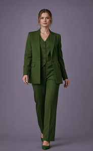 Women’s <b>Emerald</b> <b>Green</b> Three Piece <b>Suit</b> Elegant Tailored Blazer Vest and Trousers Set for Office Events and Power Dressing Modern - Product Image 2