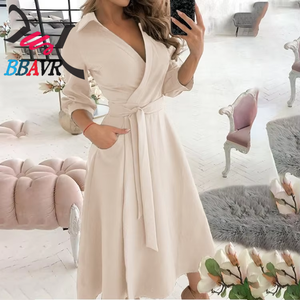 Nuevo Vestido de Mujer a la Moda, Vestido Ajustado con Estampado y Cuello en V de Manga Larga para Mujer, Vestido Camisero con Solapa de Alta Calidad - Product Image 6