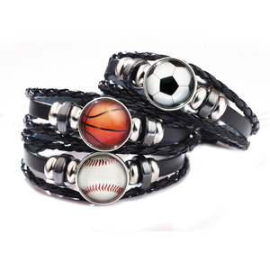 Soccer <b>Ball</b> Leather Wrap Bracelet Black Braided Cowhide Unisex Gift Jewelry - Product Image 4