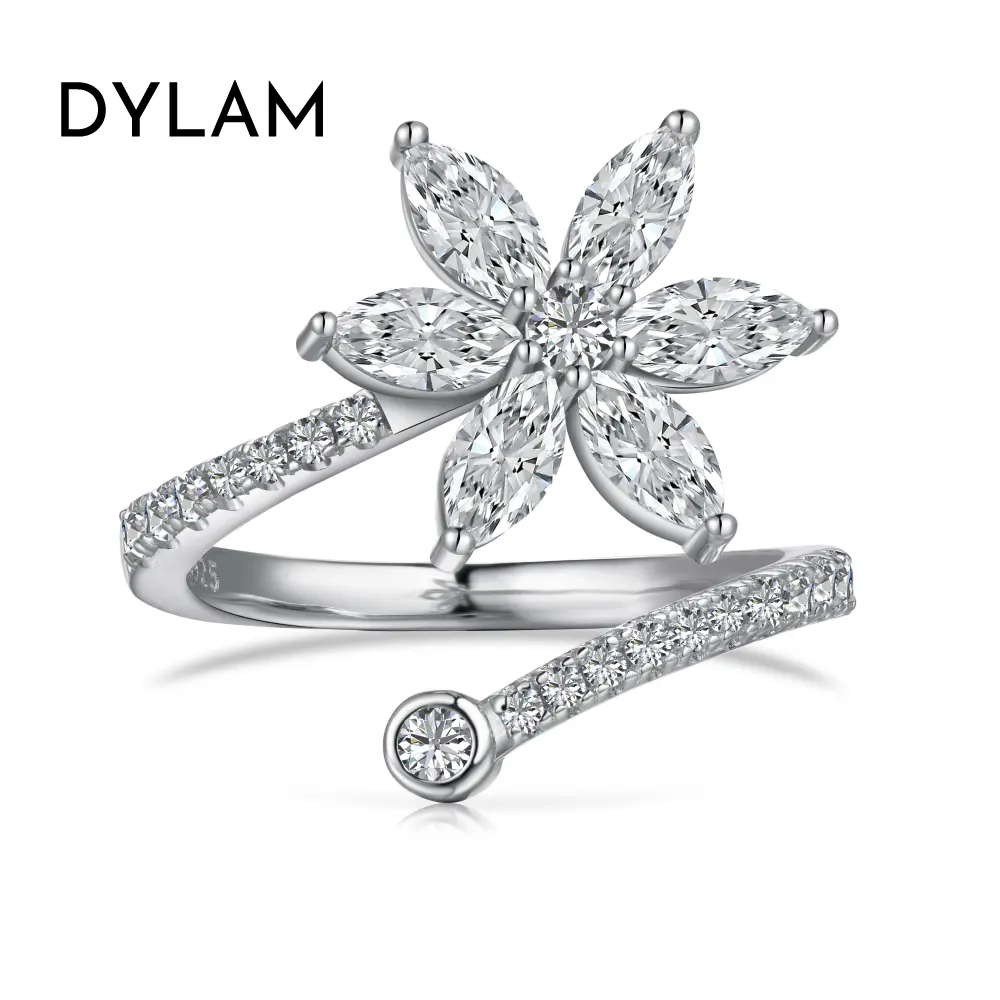 Dylam Dainty Women Fine Jewelry Eternity Band Size 6 7 8 9 5A Cubic Zirconia Flower Lab Create Diamond Moissianite Open Rings