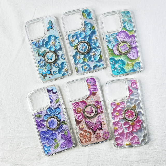 Trending Oil Painting Style Flower Phone Cases for iPhone 15 14 Plus 13 Pro Max 12 11 Ring Holder Back Cover Fundas Para Celular