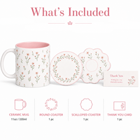 Lot de tasses à café en céramique de 11 oz avec coffret cadeau, motif floral et sous-verres ronds festonnés pour cadeaux de mariage