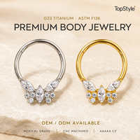 Anneau de piercing à charnière multi-positions en titane plaqué or 18 carats avec zircon AAAAAA de forme géométrique personnalisée, poli miroir