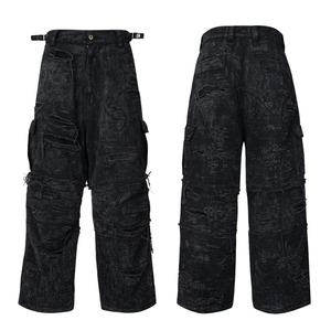 กางเกงยีนส์คาร์โก้ทรงหลวมสไตล์ลำลองแฟชั่นใหม่ แต่งขาดๆ หลายกระเป๋า ทรงตรง ผ้าหนา ซ้อนสองชั้น - Product Image 1