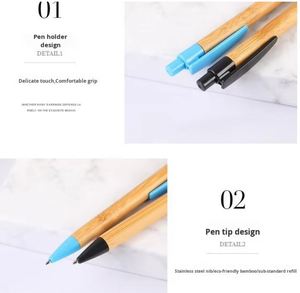Stylo bille rétractable en bambou et bois massif écologique avec logo personnalisé, clip coloré et gravure laser – Cadeau publicitaire - Product Image 2