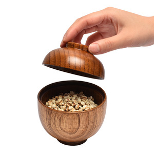 Bol rond en bois de jujube fait à la main, anti-chaleur, bol à <span class=keywords><strong>salade</strong></span> avec couvercle en bois, bol à nouilles, à riz, à soupe <span class=keywords><strong>pour</strong></span> servir des salades et des aliments lors de fêtes - Product Image 2