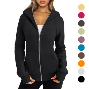OEM Wholesale Breathable Anti-shrink Casual Long Autumn Winter Soft Fleece Heavy Thick <strong>Zipper</strong> <strong>Women</strong> Custom Logo Print <strong>Hoodie</strong> - Product Image 1