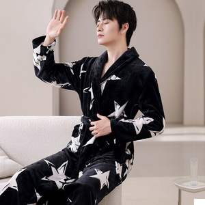 Albornoz de Franela Acolchado Extra Largo para Hombre, Pijama de Terciopelo Cálido de Alta Gama para Primavera, Bata Elegante para Adolescentes - Product Image 6