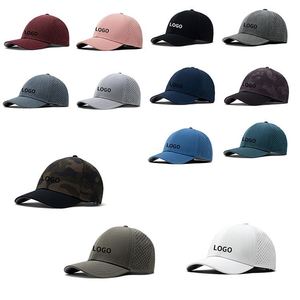 Casquette de baseball sportive haute qualité à séchage rapide, 6 panneaux, avec logo personnalisé, pour hommes et femmes, imperméable, en PVC, perforations découpées au laser - Product Image 2
