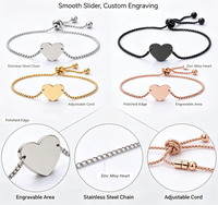 Bracelet coulissant personnalisé en forme de cœur en acier inoxydable, bijoux ajustables avec breloques, accessoires cadeaux pour femmes, chaîne à maillons colorée, bracelet jonc
