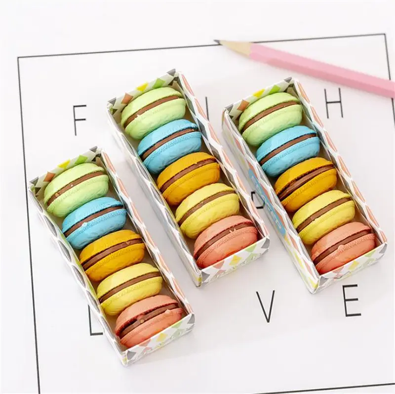 2023 student stationery Macarons shaped erasers cartoon wholesale Student prize children biscuits erasers