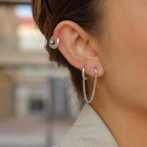 Pendientes de aro doble de acero inoxidable con borla de cadena y diseño geométrico para joyería de moda - Product Image 3