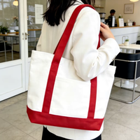 Sac fourre-tout uni personnalisé avec logo imprimé, poches zippées et longues poignées, sac de shopping en toile de coton imprimé de taille moyenne