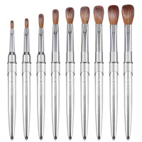 Stylo de manucure en gel UV argenté pour extension d'ongles de luxe 100% pur Kolinsky, poignée en métal à embout serti