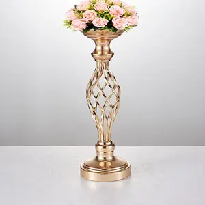 Suporte de velas para casamento, castiçal de vasos de flores douradas, tabela de chumbo, pilar de metal para festa de casamento