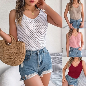 Liquidación 2025: Nuevo Top de Punto sin Mangas con Cuello <span class=keywords><strong>en</strong></span> V y Diseño Hueco de Color Liso <span class=keywords><strong>para</strong></span> Verano - Chaleco Festivo <span class=keywords><strong>para</strong></span> <span class=keywords><strong>Mujer</strong></span> - Product Image 2