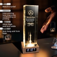 Trophée en cristal gravé au laser 3D personnalisé avec base en bois et horloge numérique LED – Récompense personnalisée pour la reconnaissance des employés d'entreprise