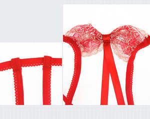 女性透视性感睡衣内衣套装蕾丝镂空文胸上衣无裆三角裤 - Product Image 5