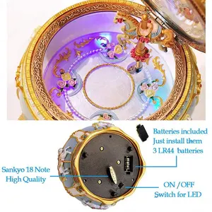 Vente en gros : Cheval de carrousel rotatif vintage lumineux en résine, avec mélodie classique personnalisée, à manivelle, mouvement à ressort, cadeau de luxe - Product Image 5