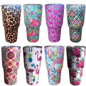 Tumbler Stemless in acciaio inossidabile isolato a doppia parete da 30 once con paglia e spazzole tazza di fenicottero 30oz - Product Image 2