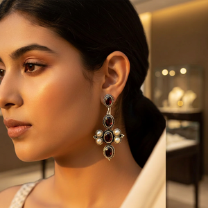 Boucles d'oreilles pendantes en argent 925 Art Palace, style chandelier, avec grenat et perle d'eau douce, pour femme, style vintage, bijoux de mariage - Product Image 3
