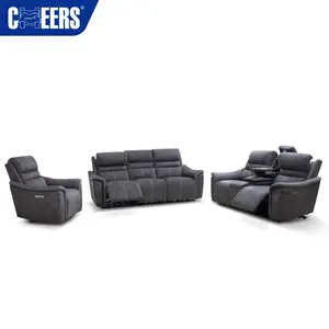 MANWAH CHEERS Hochwertiger moderner grauer High-Tech-Stoff-Loves eat mit LED-Elektromöbel-Liege sofa mit Konsole und Sofa