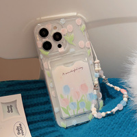 Étui de téléphone portable avec chaîne et motif floral printanier pour iPhone 16 14 13 18 Pro Max, coque arrière transparente