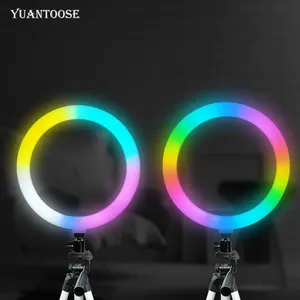Lampu Ring Led Selfie Studio Foto, Lampu Lingkaran Profesional RGB Dapat Diredupkan 10 Inci Usb