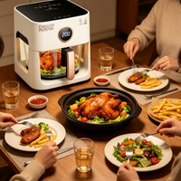 Friteuse à air numérique en verre blanc grande capacité avec commande par bouton, sans huile, saine, pour la cuisine domestique