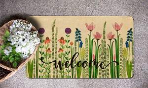 Alfombra de suelo interior/exterior con estampado de <span class=keywords><strong>acuarela</strong></span> de tulipán, alfombra reutilizable antideslizante personalizada para decoración del hogar, felpudo, alfombra, puerta de lino hecha a máquina - Product Image 2