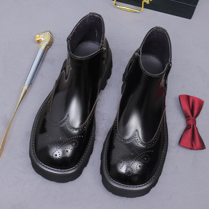 Zapatos Oxford de Hombre de Cuero Genuino de Lujo, Charol, Piel de Vaca, de Caña Alta, con Suela Gruesa, Punta Cuadrada, Grabados, Antideslizantes - Product Image 3