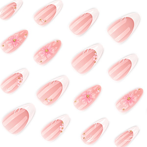 <span class=keywords><strong>Ongles</strong></span> à presser 3D en forme d'amande avec motif floral, couleur rose nude, <span class=keywords><strong>pour</strong></span> femmes, usage quotidien estival, fêtes, mariages, vente chaude - Product Image 5