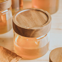 Frascos de Vidrio de Borosilicato con Tapa de Bambú, Herméticos, Aptos para Alimentos, 500 ml, Redondos, Transparentes, para Té o Miel