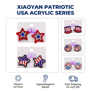 Boucles d'oreilles à clous en acrylique patriotiques avec drapeau américain |   Étoiles du 4 juillet, Jour de l'Indépendance |   Bijoux de Fêtes en Gros - Product Image 6