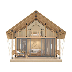 Carpa Trigone Tipo V de Doble Capa de Tela Oxford para 6-8 Personas, Cabina de Camping de Gran Espacio para las Cuatro Estaciones con Terraza de Madera y Balcón - Product Image 4