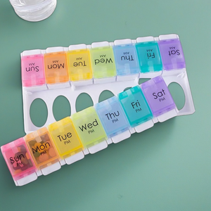 Boîte à pilules PP à double rangée de 7 jours 14 grilles boîte de rangement hebdomadaire en plastique <span class=keywords><strong>matin</strong></span> et <span class=keywords><strong>soir</strong></span> boîte à pilules portable diviseur de voyage - Product Image 5