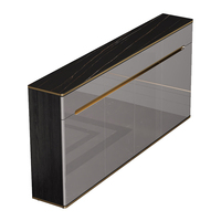 Buffet de luxe léger avec plateau en pierre frittée, meuble de rangement en MDF brillant avec finition dorée pour salle à manger et salon