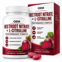 Comprimés de nitrate de betterave et L-citrulline Clean Label, sans sucre, végétaliens, pour le soutien de l'oxyde nitrique et de l'endurance chez les adultes actifs, OEM en vrac