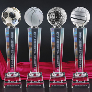<b>Crystal</b> Trophy With Sports Ball <b>Top</b> Engraved For Company School Events Business Gift K9 White <b>Crystal</b> LS A816 - Product Image 1