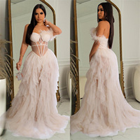 Neueste Design Mode Mesh Feder Kleid Frauen einfarbig ärmellose träger lose lange Kleider Frauen Party kleid