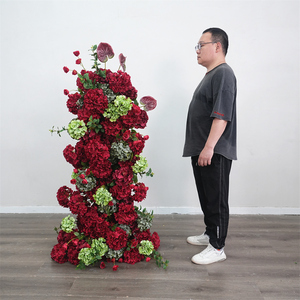 Arrangement floral artificiel en gros pour mariage, toile de fond en roses rouges en soie, décoration de scène pour événements et fêtes - Product Image 1