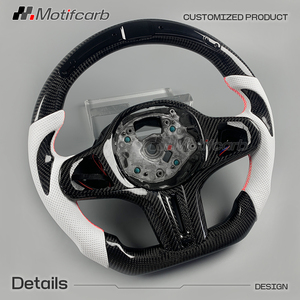 Volante de Fibra de Carbono LED Personalizado para BMW G12 G20 G30 M2 M3 M4 M5 X3 X4 X5 X6 2017-2026 con Empuñaduras de Cuero Perforado Blanco - Product Image 3
