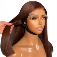 Peluca de Cabello Humano Vietnamita Estilo Bob |   Peluca de encaje frontal de longitud media |   Cabello Natural Liso Doble Trama SDD para Mujer