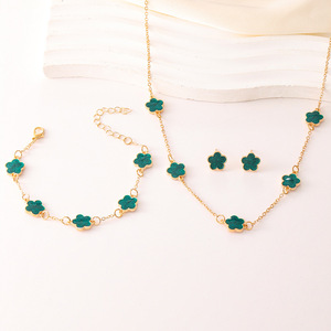 3 Pcs <b>Set</b> Gold Plated Lucky Flower Jewelry <b>Set</b> Multi Colors Five-leaf Clover Necklace <b>Bracelet</b> Stud Earrings Jewelry <b>Set</b> - Product Image 4
