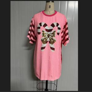 Custom Christmas Tree Holiday Candy Stick Santa <span class=keywords><strong>Holly</strong></span> Lentejuelas Jersey Lentejuelas Vestido Bling Mujer Lentejuelas Camisa al por mayor - Product Image 1