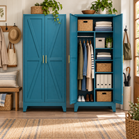 Lemari Pakaian Armoire 71 Gaya Farmhouse 2 Pintu Kabinet Lantai dengan Rak yang Dapat Disesuaikan Konstruksi Logam Gantungan Baju